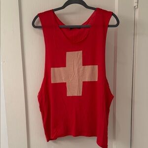 Wildfox Red Muscle Tee with White Lifeguard Cross